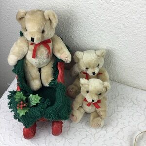 Christmas Family Bear Slide Plash Toy Ceramic Red Hollyday Decor Vintage